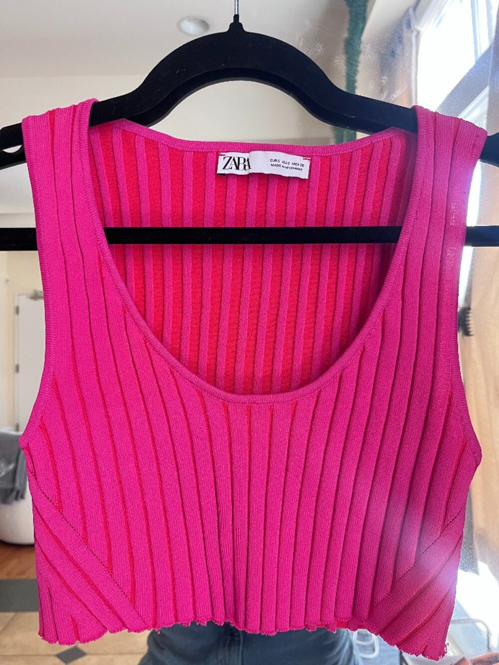 Zara Pink & Red Cropped Knit Tank